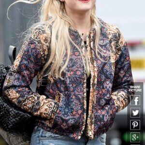 H&M Women's Quilted Bomber Jacket A Byzantine Print Cropped Full Zip Size 8